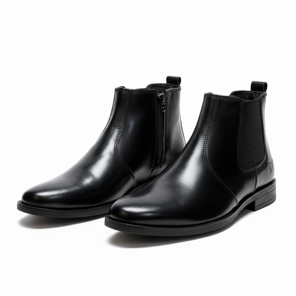 ERA BLACK LEATHER CHELSEA BOOTS ZIP